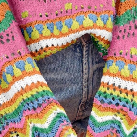 Boho cozy color block oversized woven sweater top - Picture 3 of 5